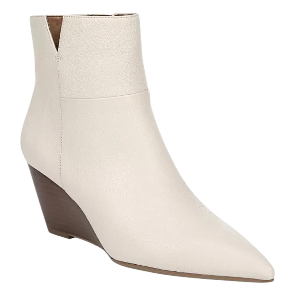 FRANCO SARTO Amsterdam Ivory Leather Ankle Wedge Booties Mod White Luxury‎ 8.5